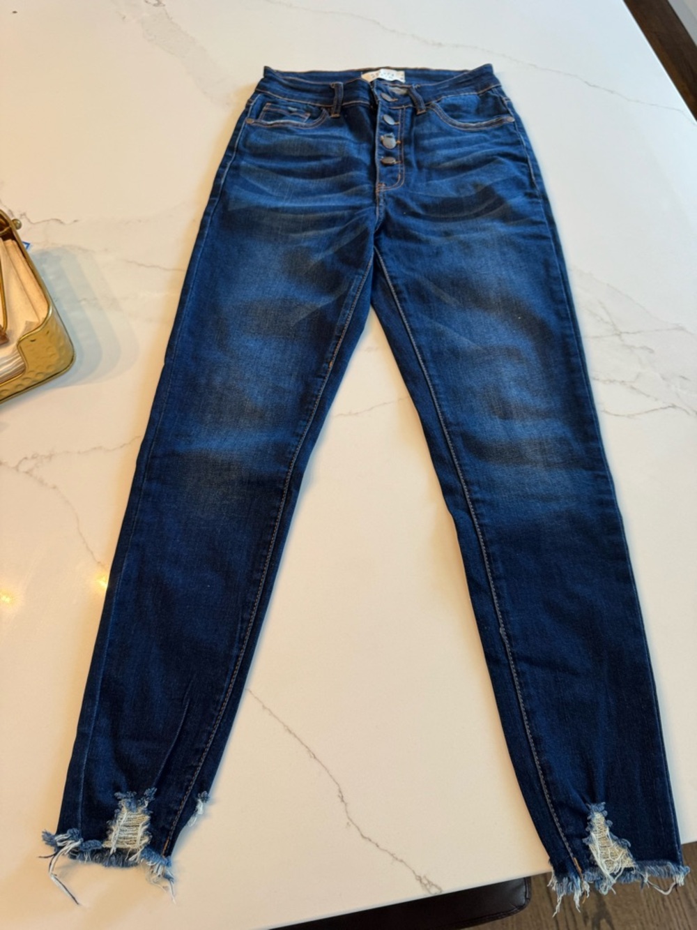 High-Rise Skinny Jeans with Button-Fly in Dark Blue